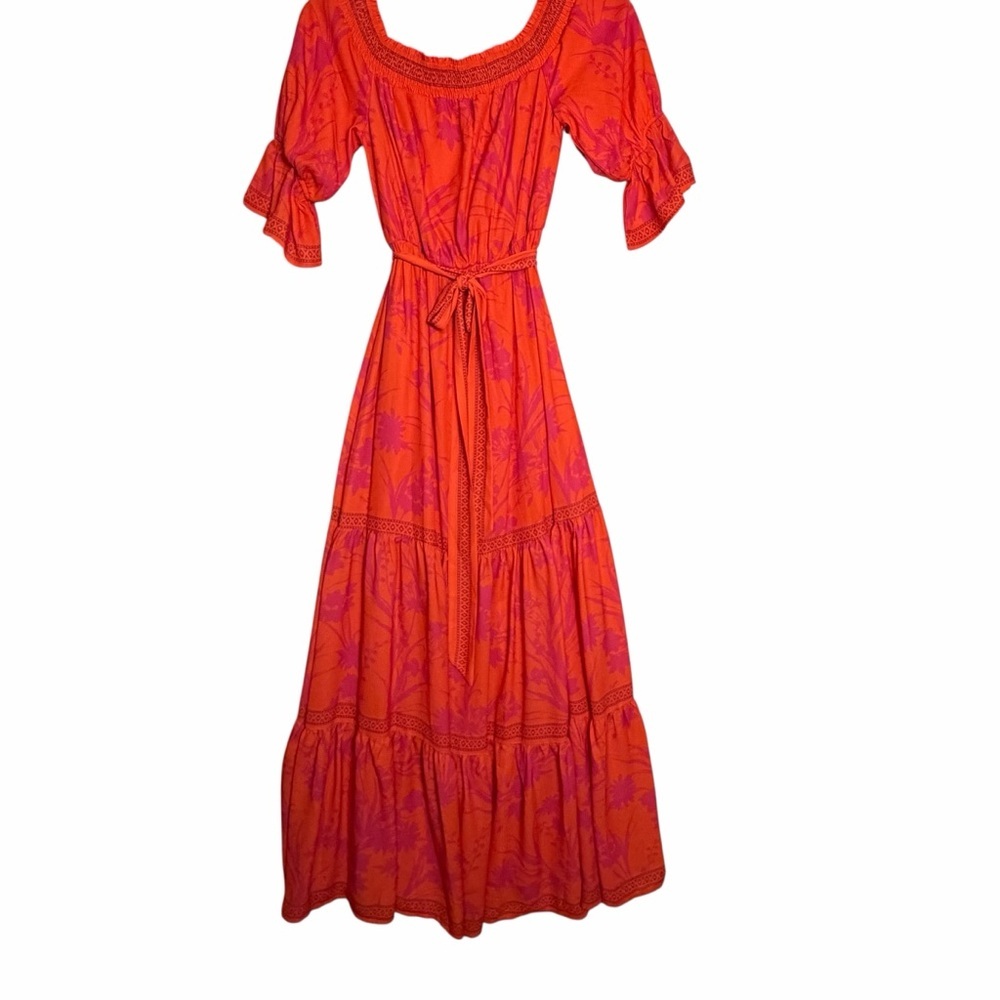 Aura  Off The Shoulder Maxi Dress Women’s S Tiered Pink Orange Boho Vacation